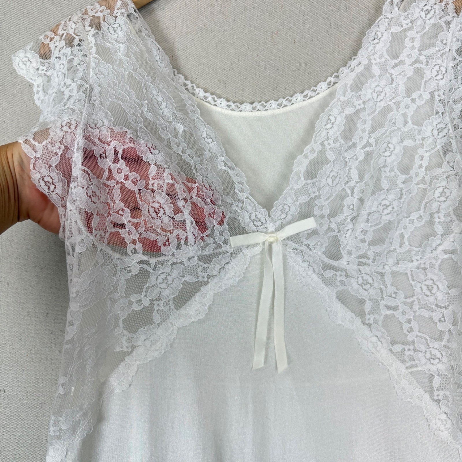 Vintage Glencraft Lingerie White Lace Nightgown ILGWU Union Made L Fairycore