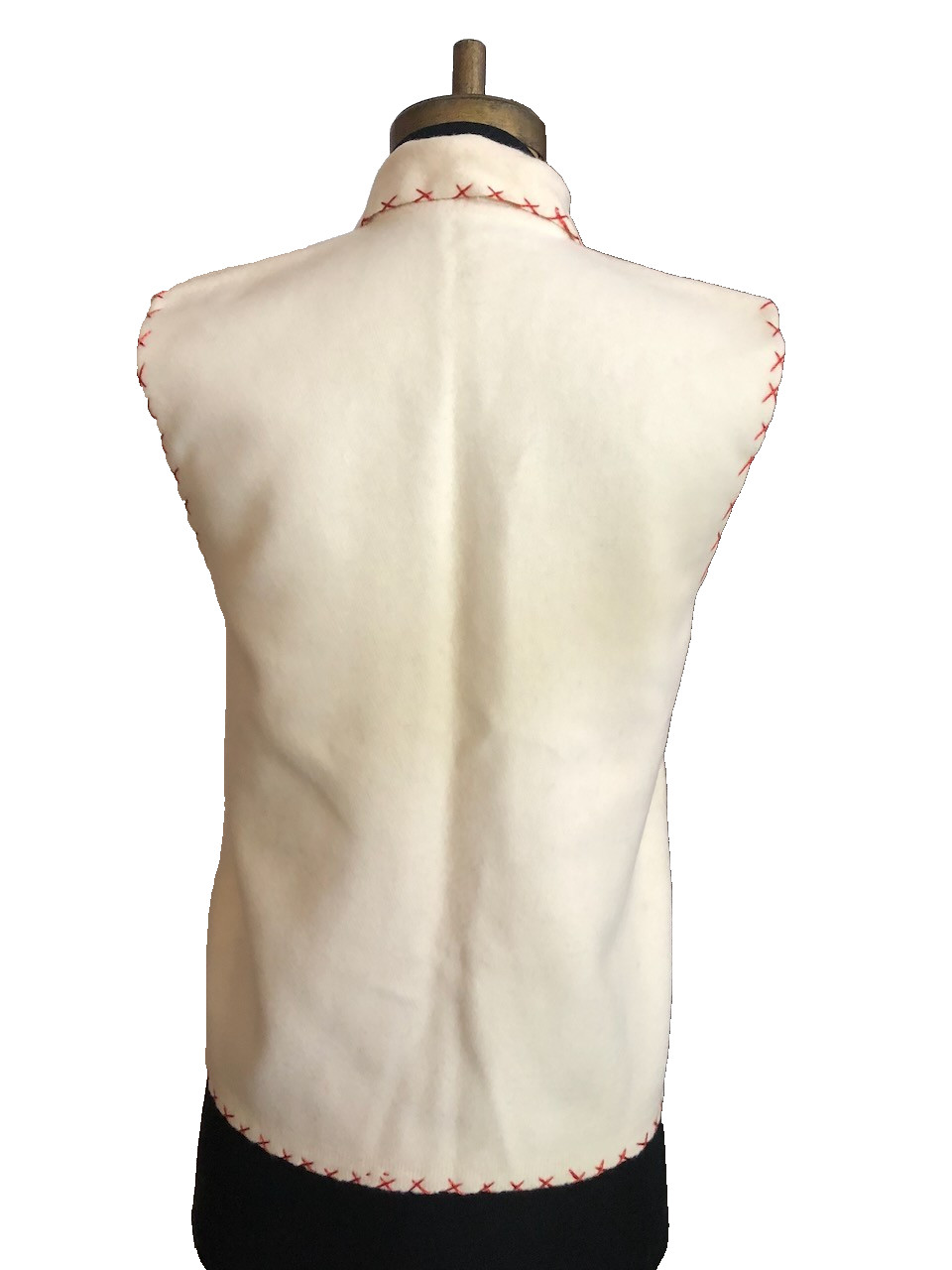 Boiled Wool Vest Long Embroidered Open Front Large Pockets Boho Artisanal M/L
