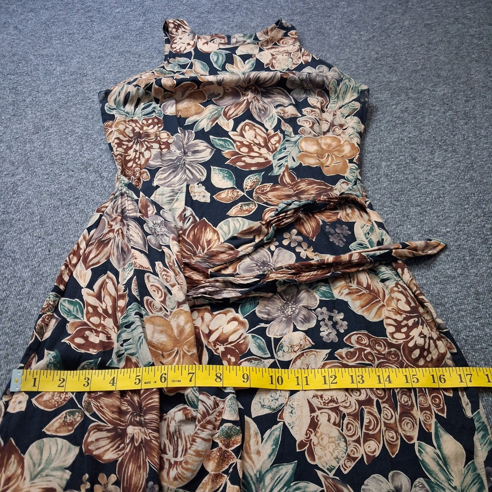 All That Jazz VTG 90s Floral Maxi Dress Halter Neck Tie Waist Brown Black 5/6