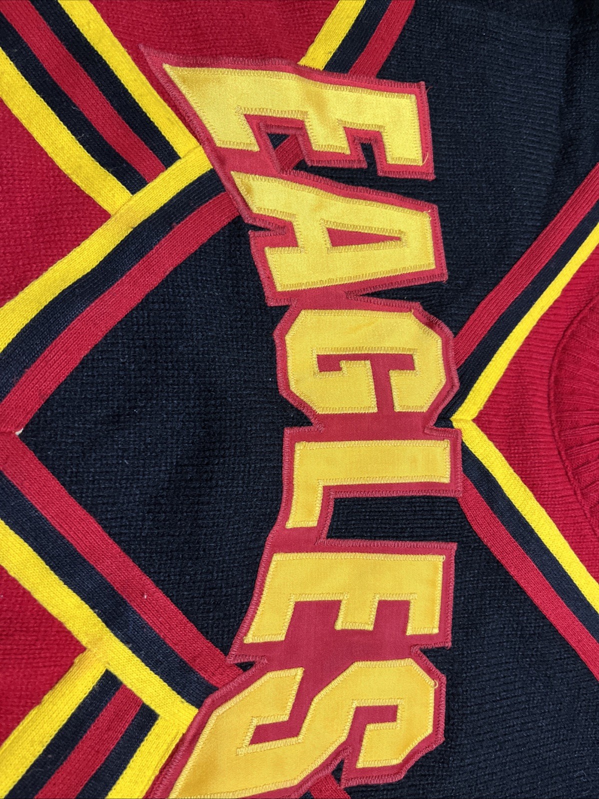 Vintage 80s Cheerleader Knit Sweater Red Black Gold Striped USA Made Medium