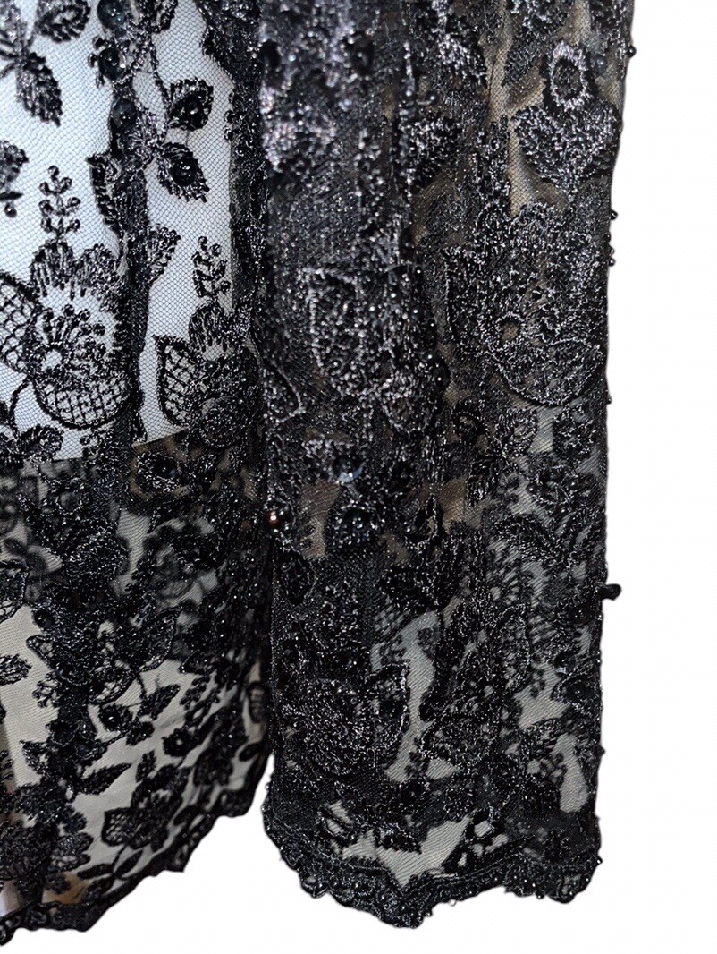 Vtg Passports Pier 1 Black Floral Lace~Bead~Sequin Top/Jacket(?)~READ