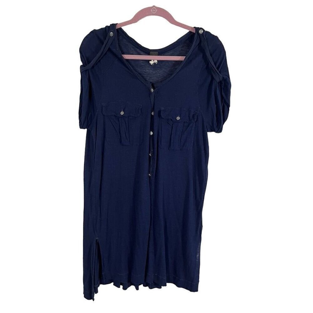 Free People Top Women M Blue Metallic Pullover Neutral Boho Western Retro 80s