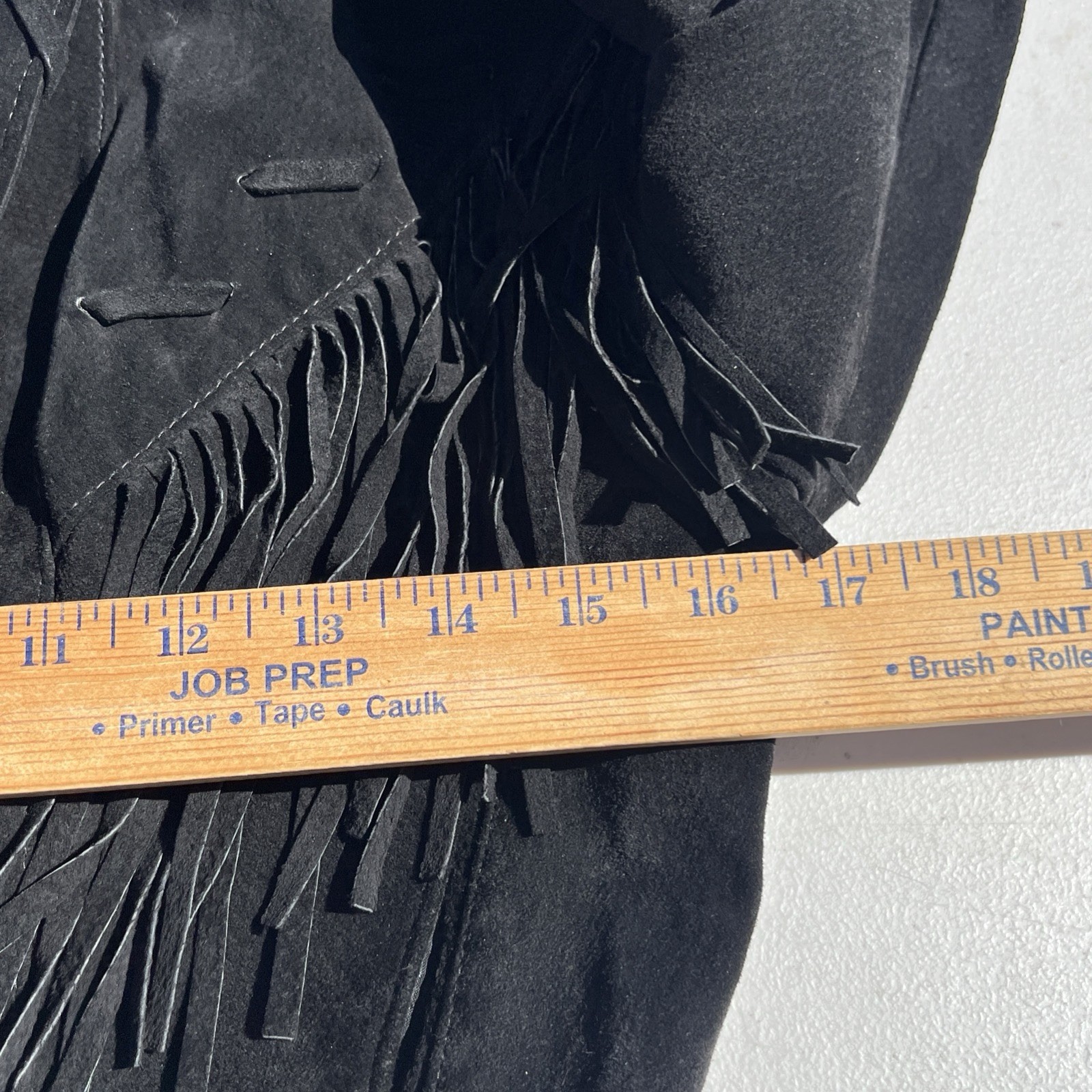 Vtg Phoenix Black Suede Fringe Western Jacket Cropped Whipstitching USA Sz M