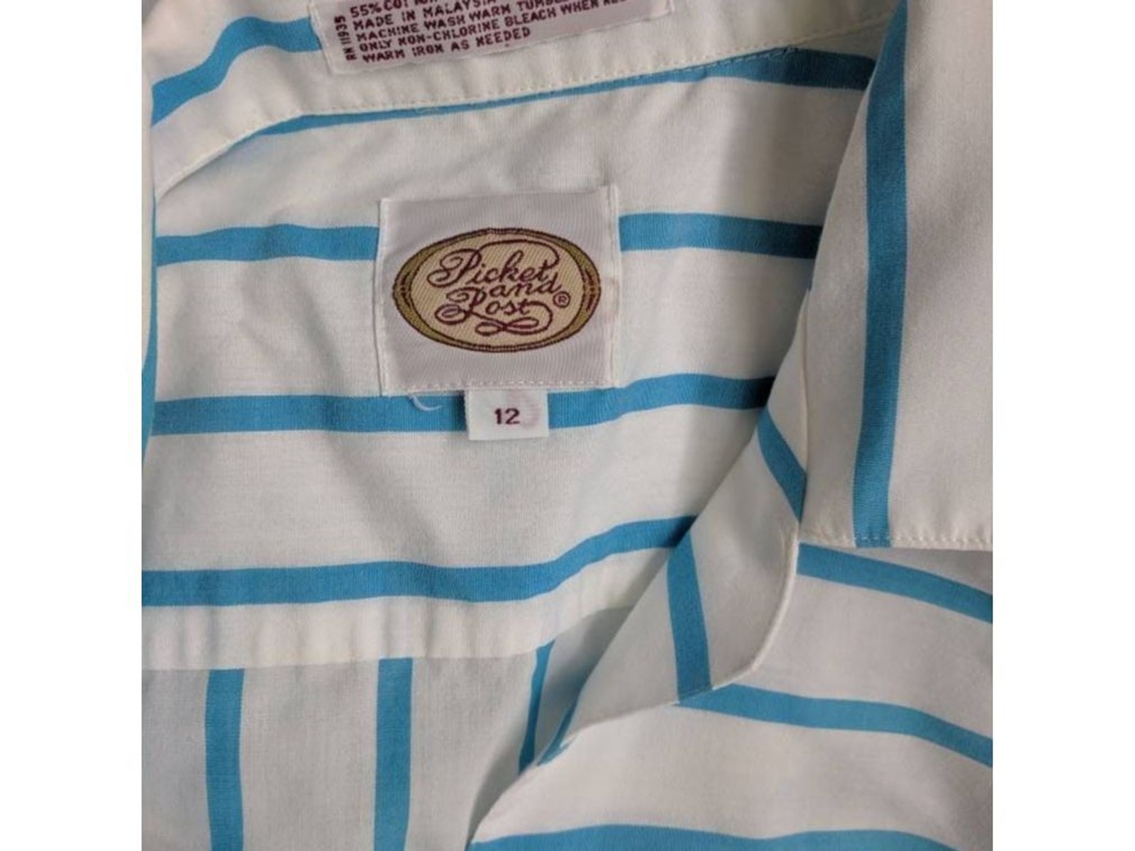 80s White Striped Summer Blouse Cotton Blend Casual Short Sleeve Button Down M