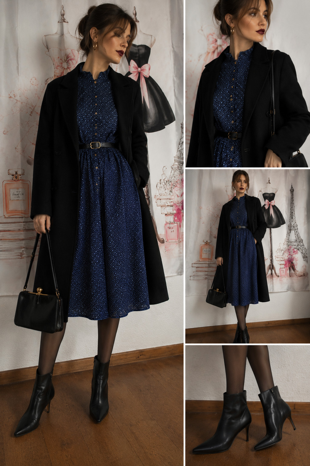 Vintage Country House Dress Blue 70s Cotton Puff Sleeve Costume Dress Size 34 36 38