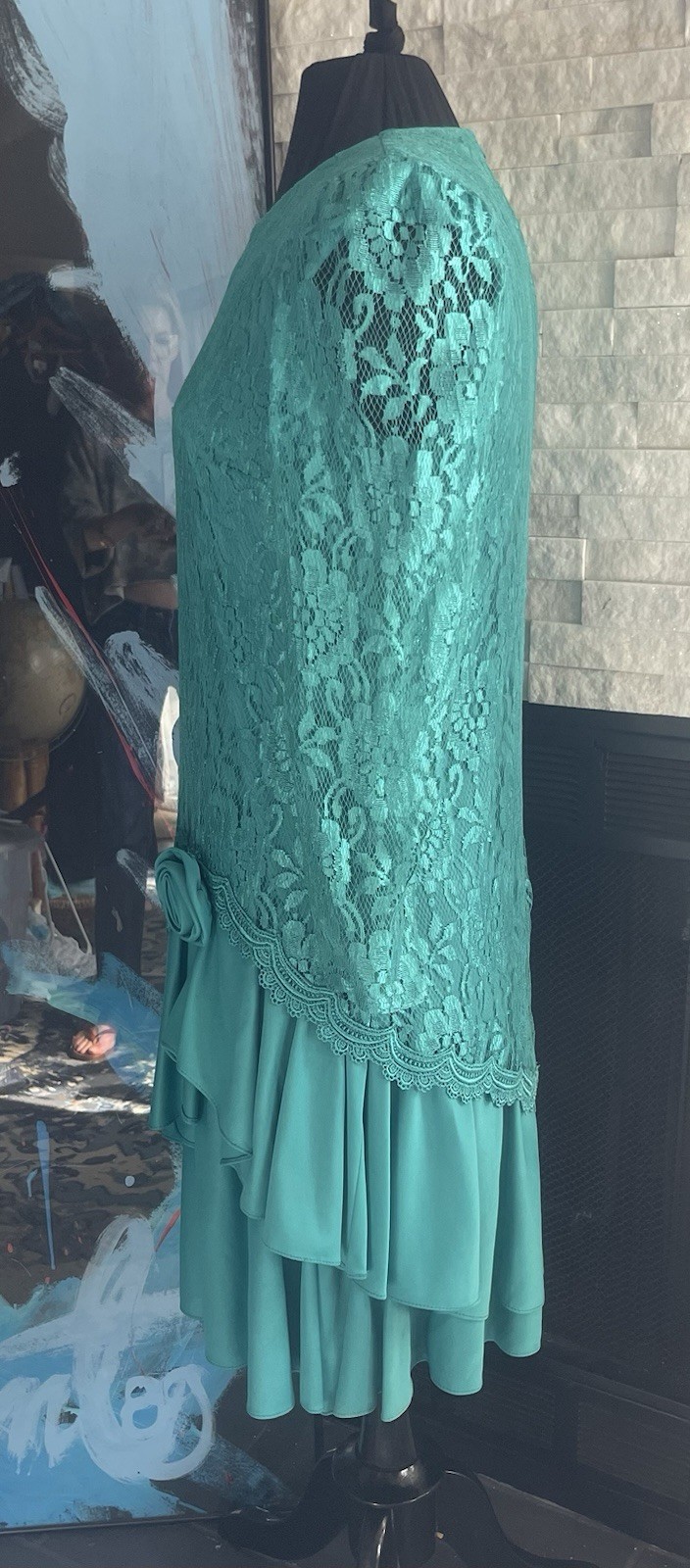 Vintage David Rose Green Victorian Lace Party Cocktail Dress Size 10