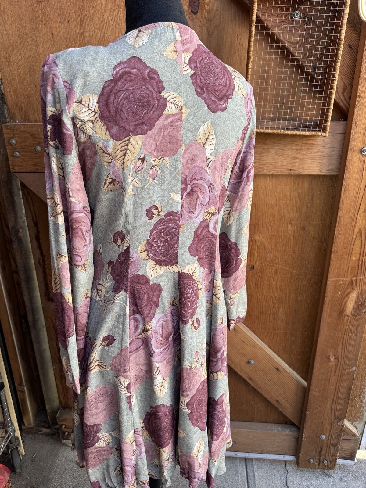 Vintage 1980s Carole Little Dress- Small- Olive Green, Light Burgundy, Pink