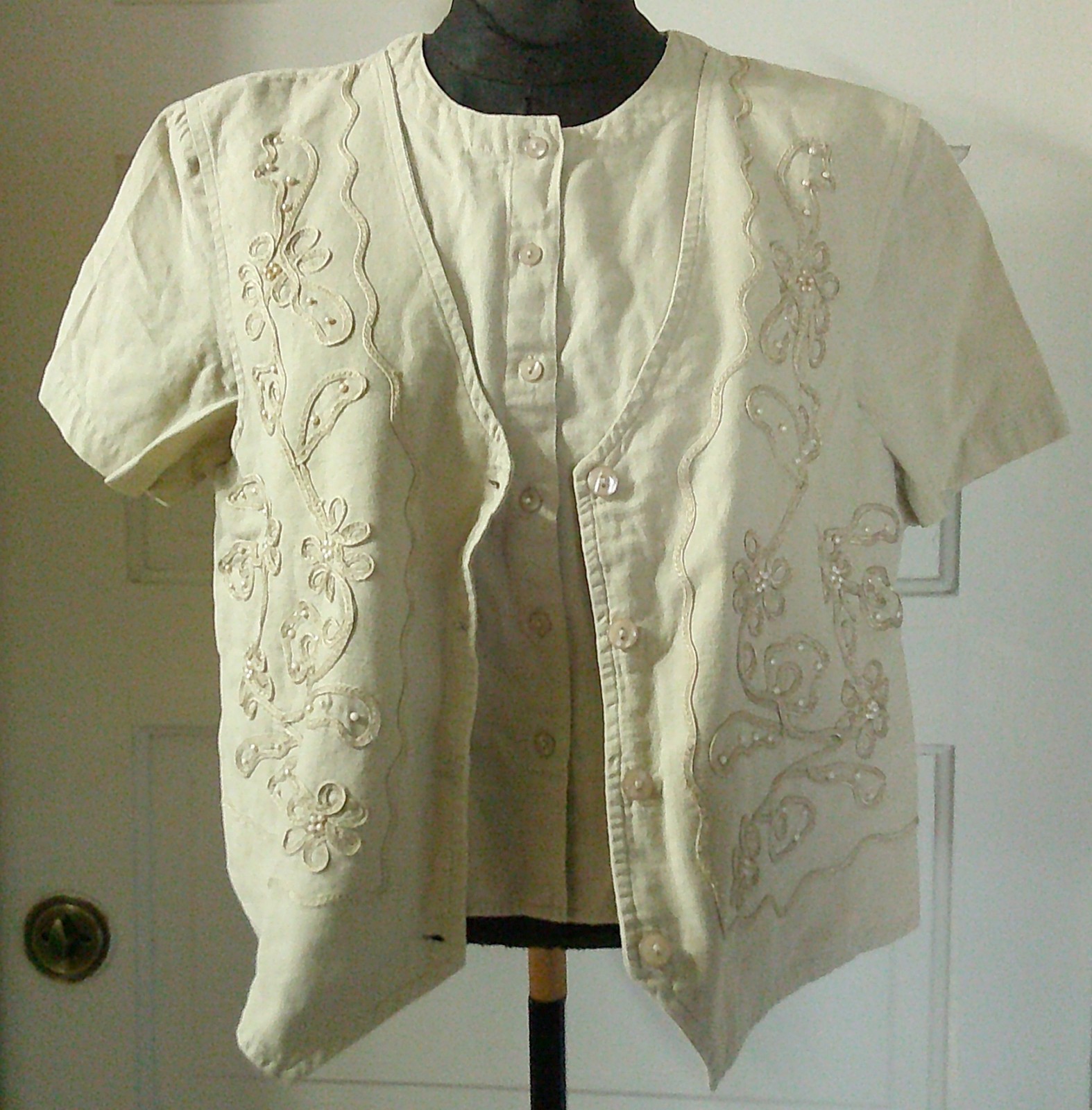 90’s KAREN SCOTT Cotton Rich Linen Blend Layer Look SS Top Shirt Blouse M