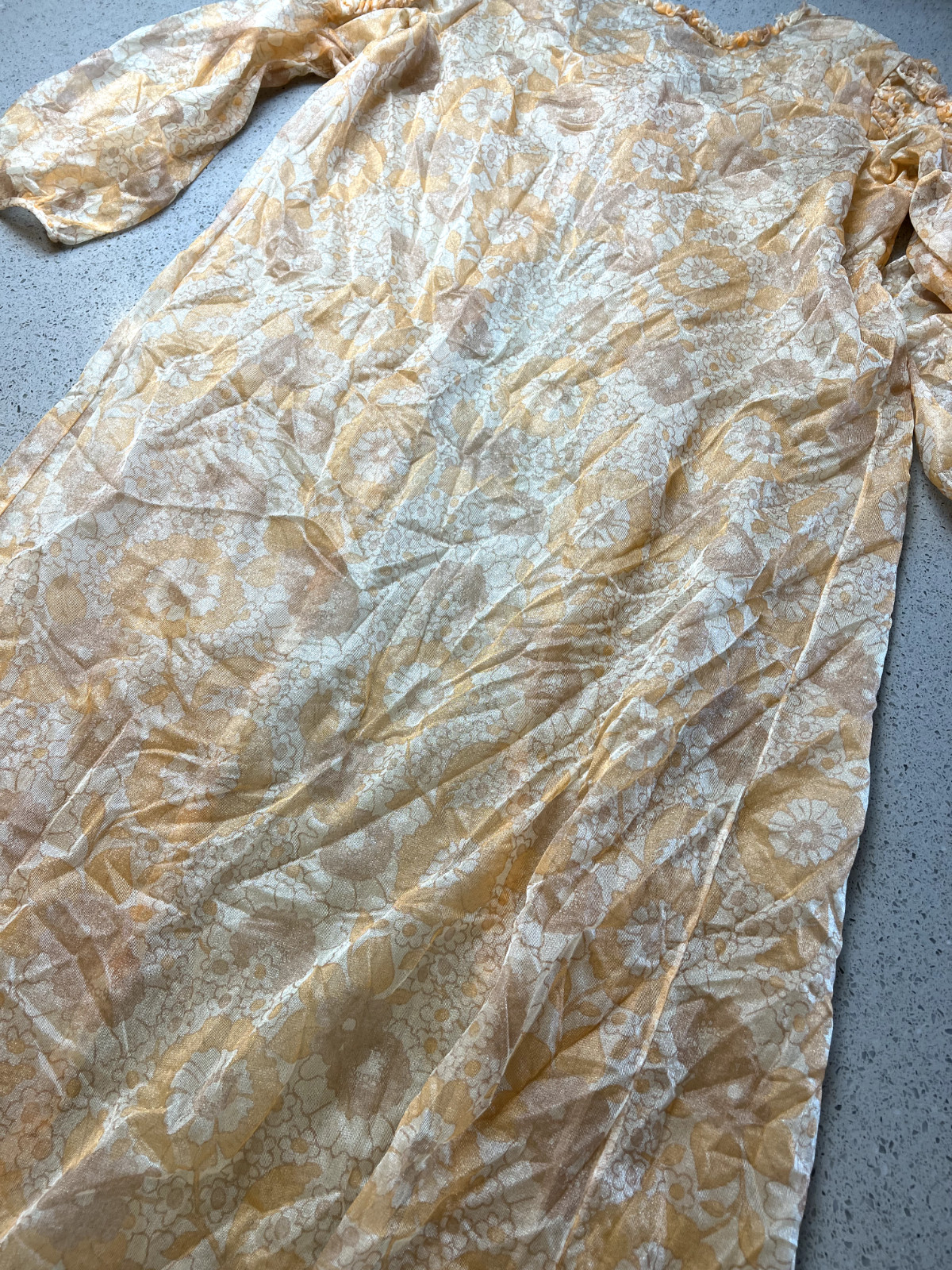 VTG ORANGE PINK & WHITE FLORAL SHEER DUSTER NIGHTDRESS SZ S/M