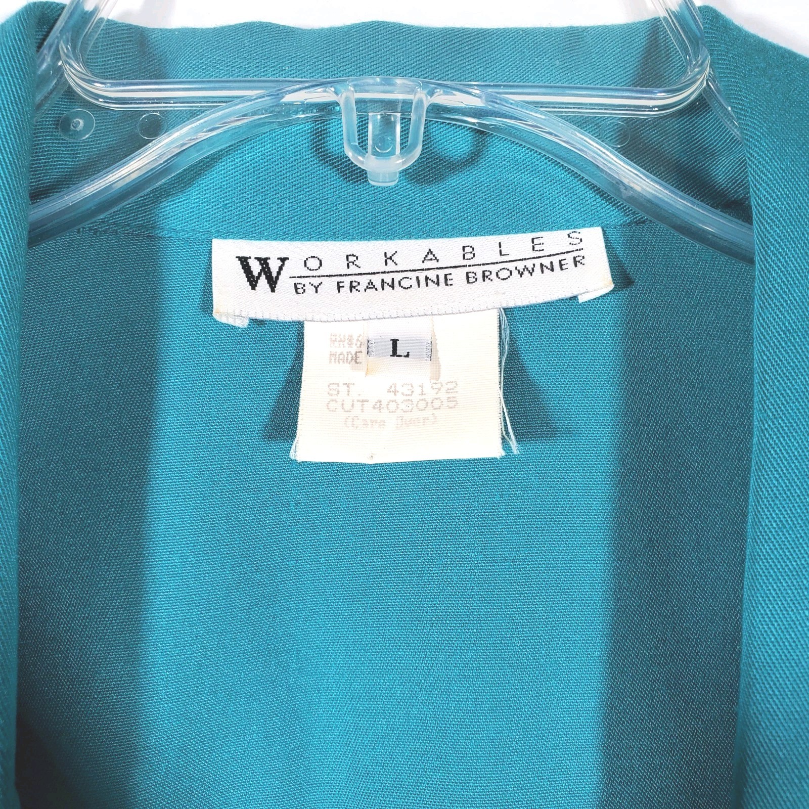 VTG 80s Workables Francine Browner Cropped Blazer Teal Turquoise Single Button L