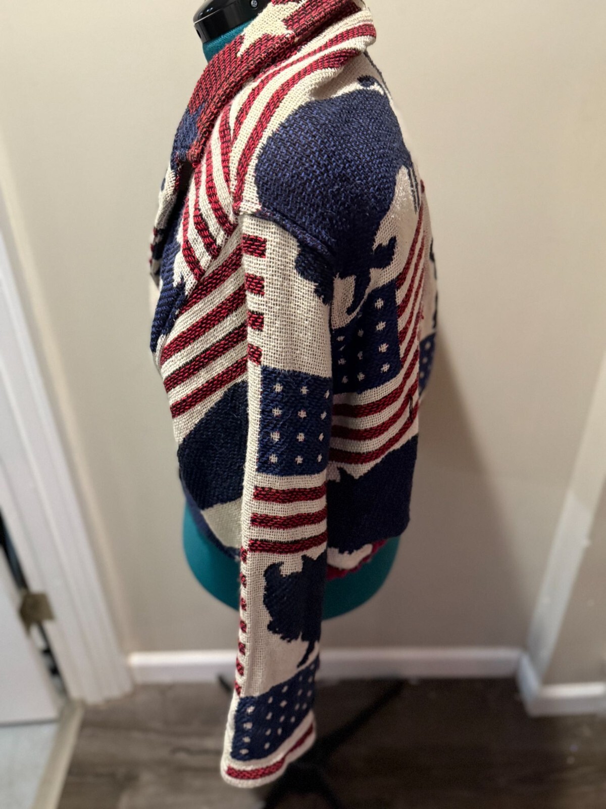 Vintage 90s Red, White, Blue Patriotic Buffalo + American Flag by Painted Pony X