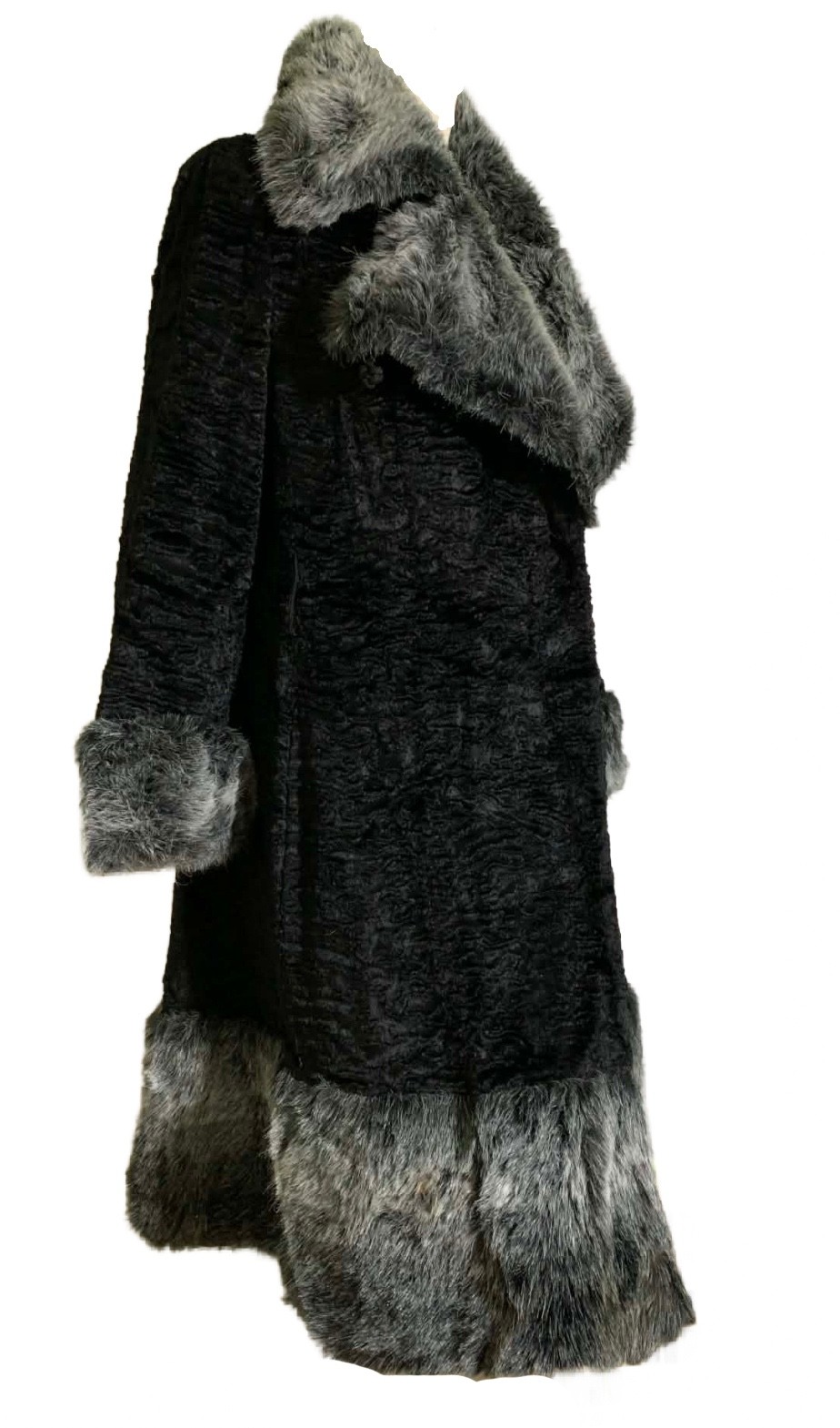 True Vintage 1960s Iconic Black and Gray Faux Chinchilla and Lamb Fur Coat