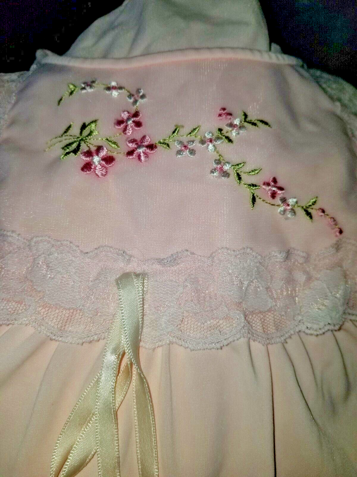 Unique Vintage Shadowline Pink Embroidery Flowers with Back Snap Closure Medium