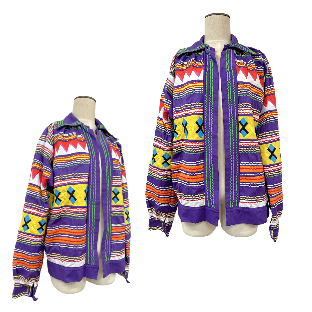 Vintage 1970s Seminole Purple Patchwork Handmade Open Jacket