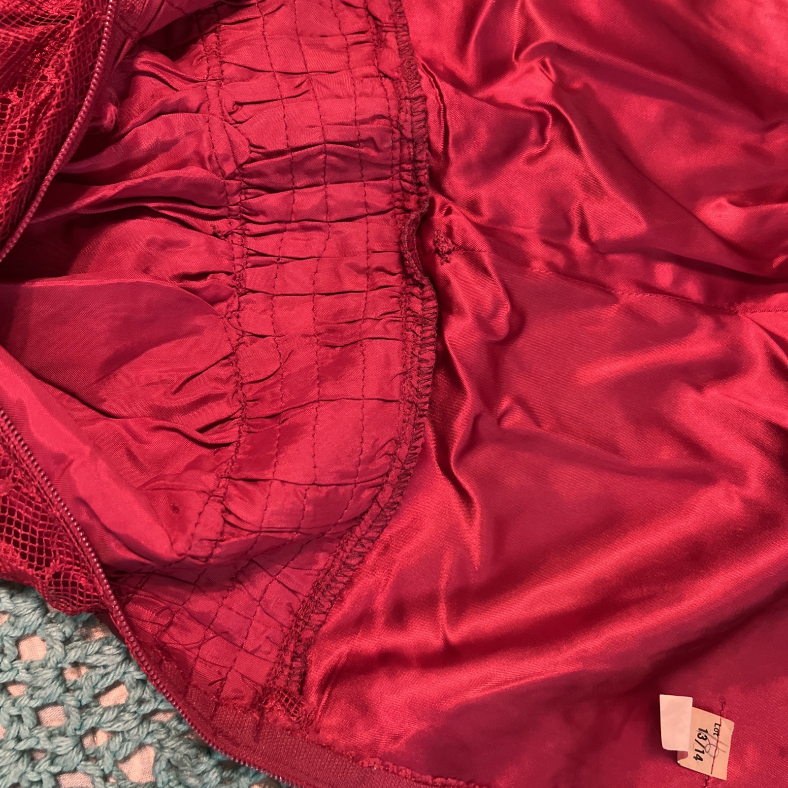 Vintage 1970s (?) Formal Burgundy Lace Over Satin Maxi Dress Junior Sz 13/14