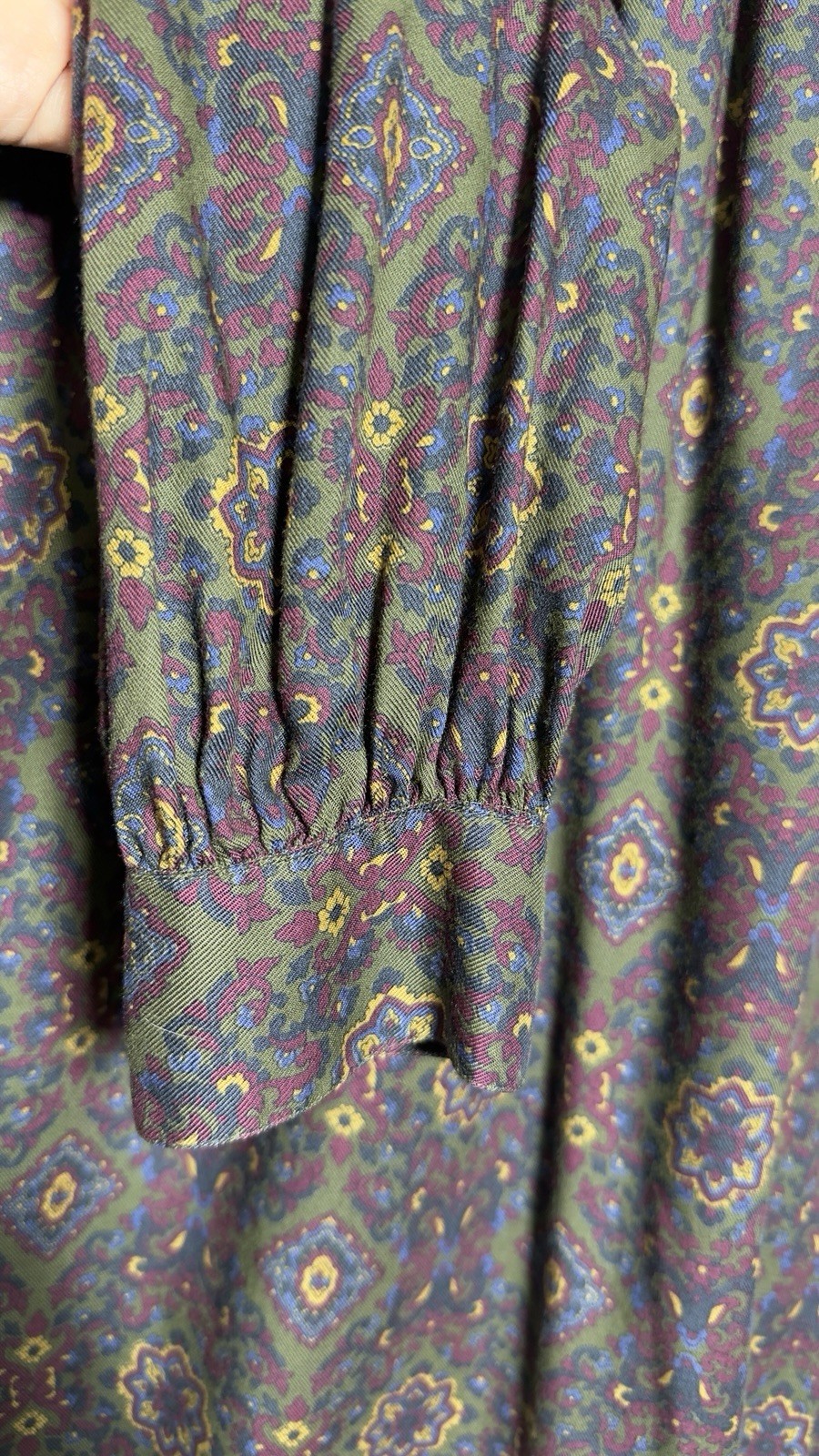 VTG Jos A Bank Skirt Suit 8 Rayon Burgundy GeometricP Paisley Mock Neck Jewish