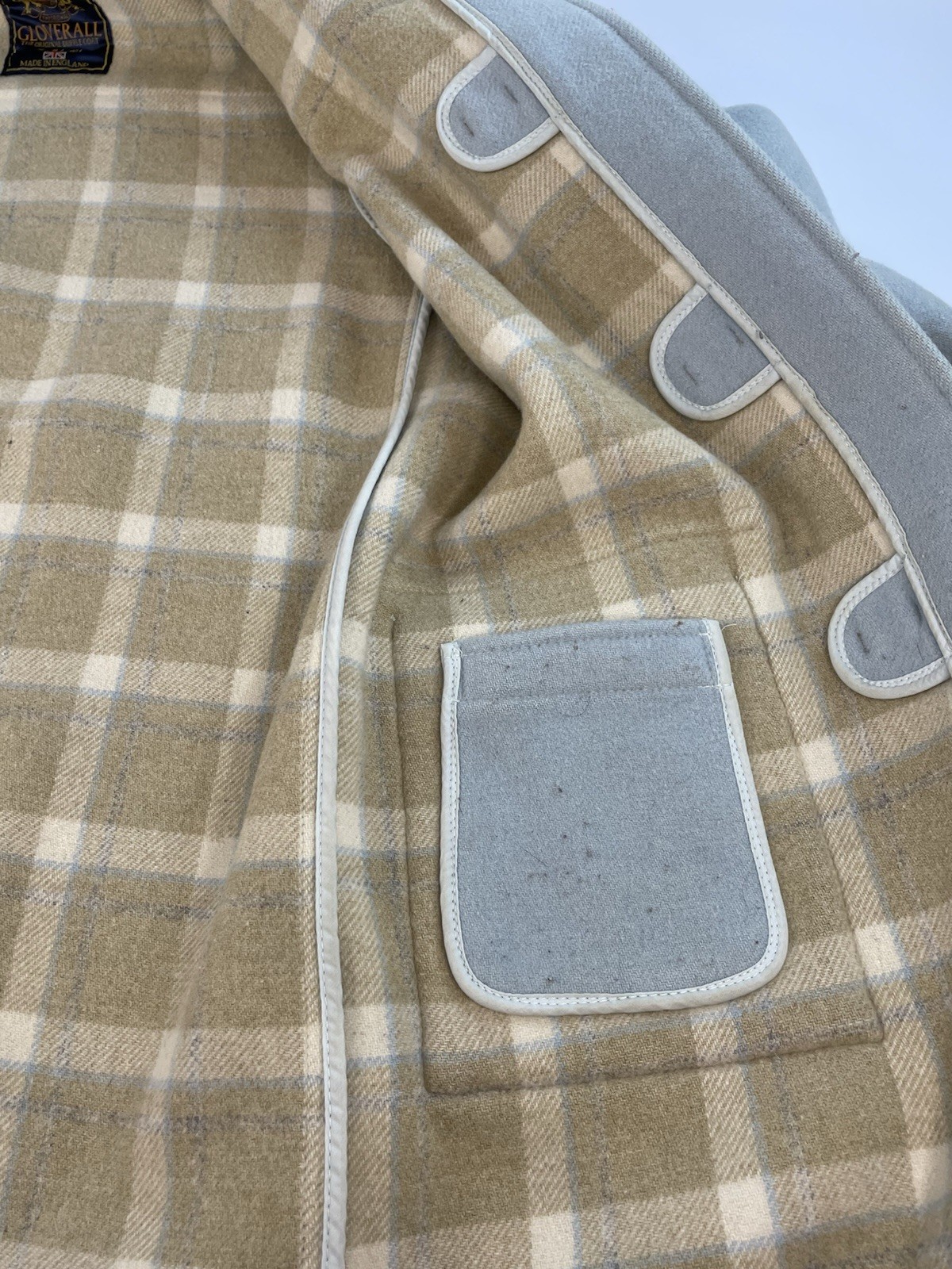 Vintage Gloverall Powder Blue Wool Duffle Coat Womens Sz 8 Hooded Toggle FLAWS