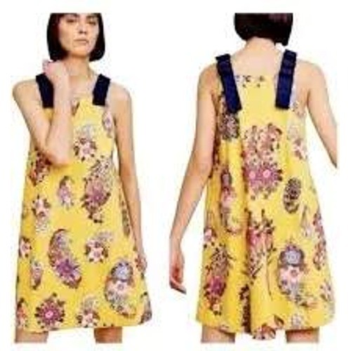 Anthropologie Maeve Sunniva Bright Yellow Floral Shift Dress Size XS