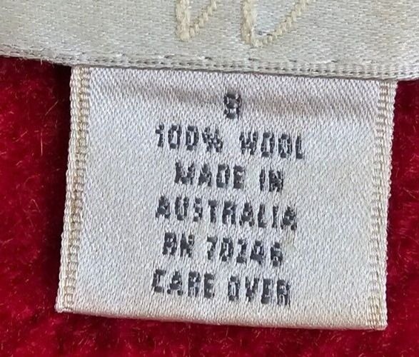 Vintage Studio Works Sweater 100% Wool Red Size S Small Zip Made in Australia
