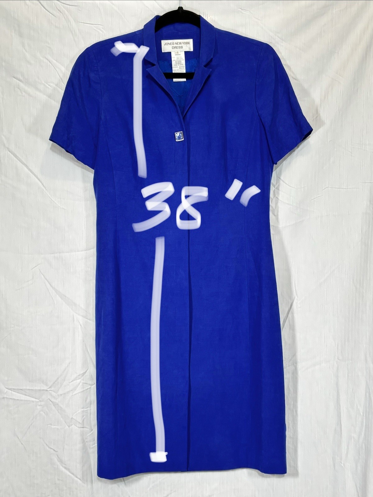 Vintage Blue Silk & Linen Tea Length Dress Size 6 80s Minimalist Short Sleeve