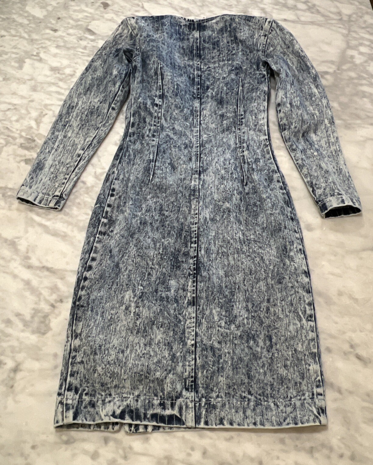 Vintage Paris Blue Dress Small Acid Wash Denim Full Zipper Long Sleeve Bodycon