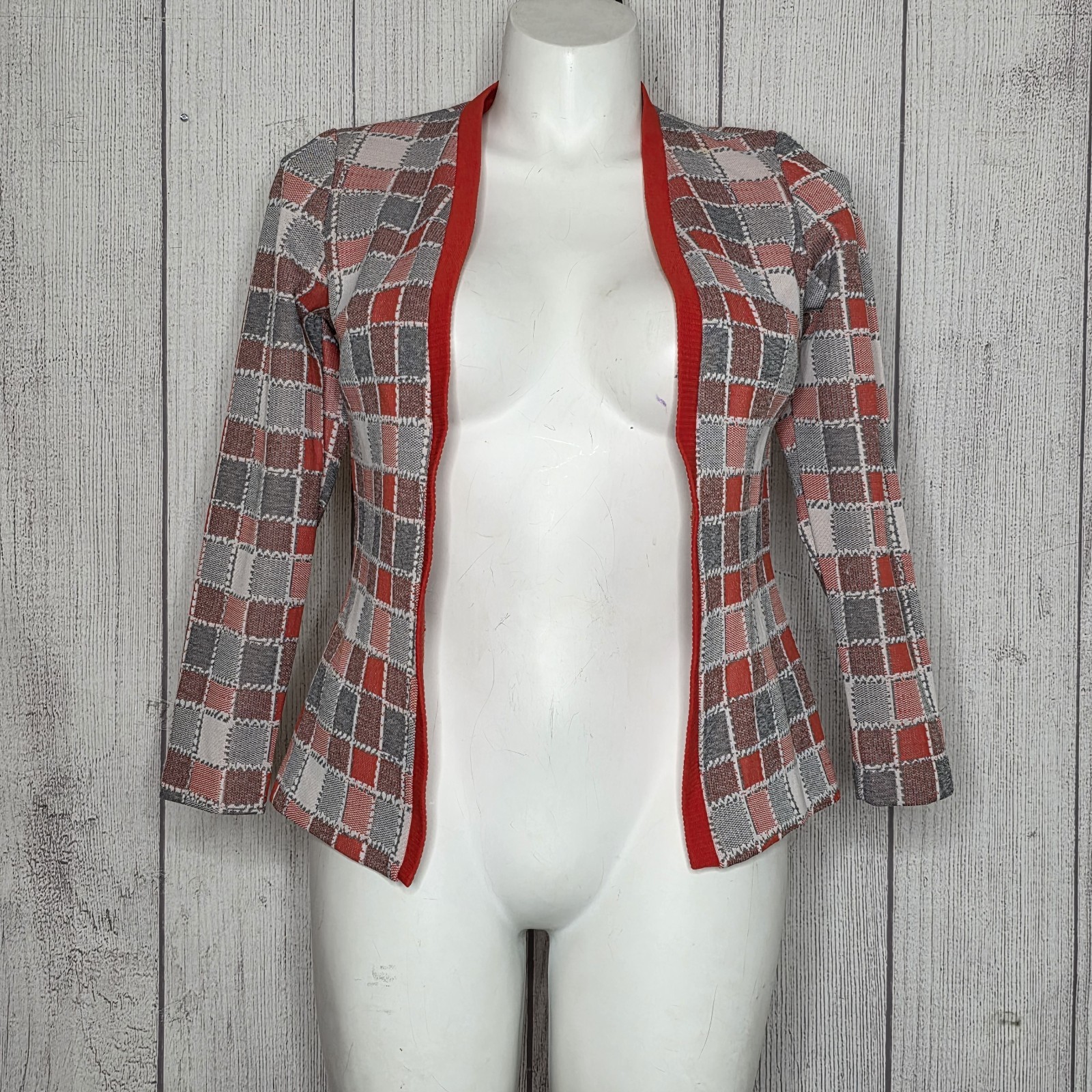 VTG 70s “It’s Better” Orange/Red Plaid Knit Dress & Blazer Set, sz Large