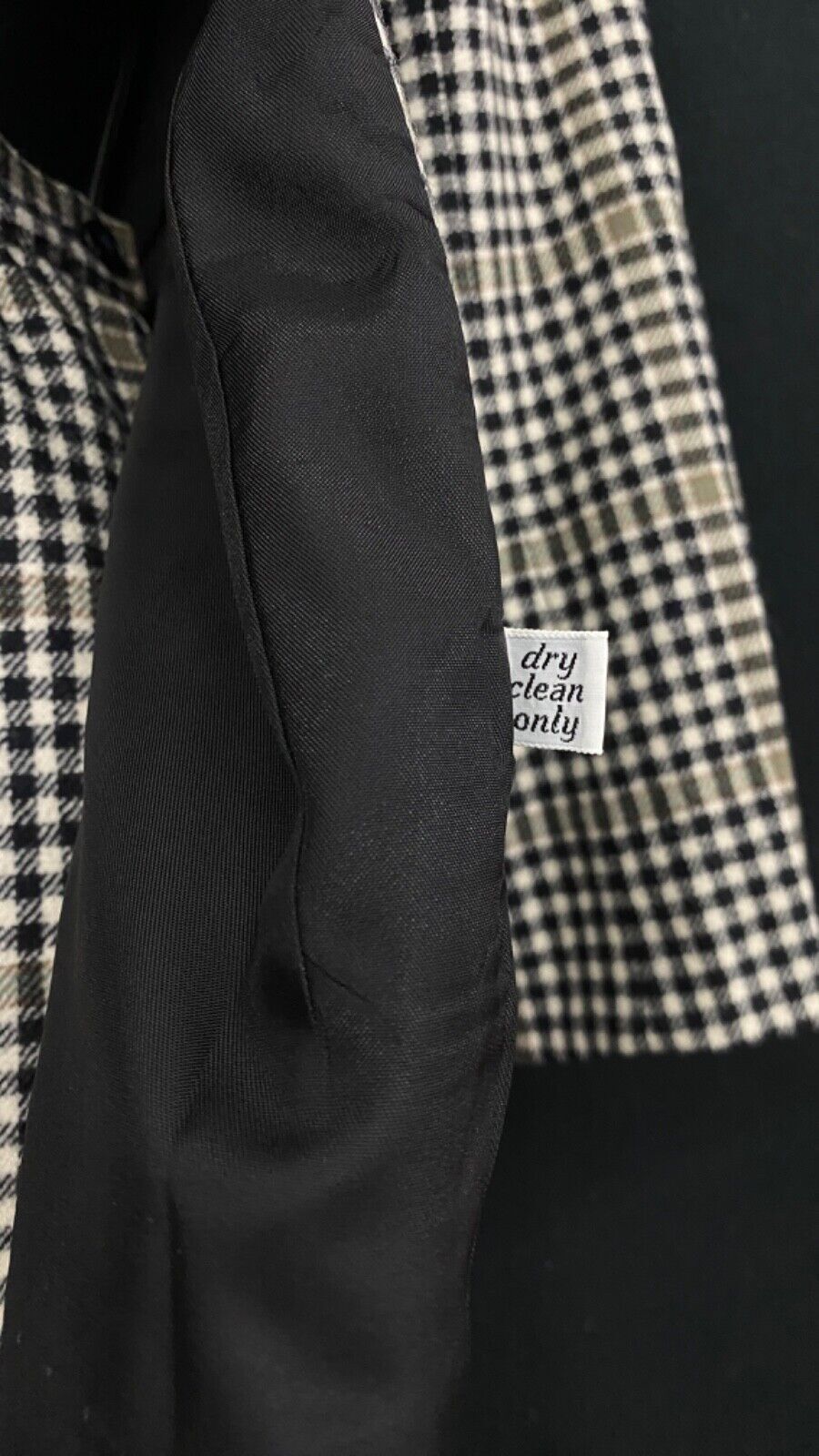 Vintage wool plaid black white gray suit jacket blazer skirt set outfit XS S