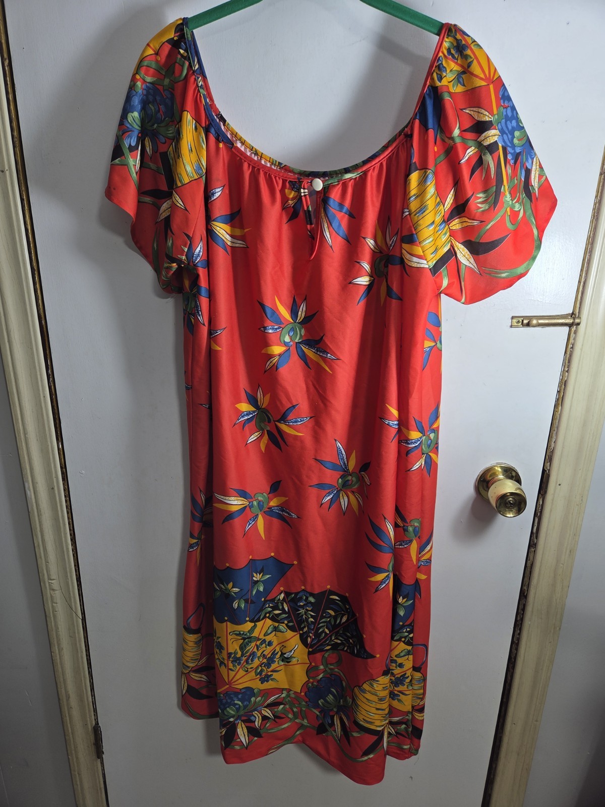 Vintage Floral Caftan Dress Flower Mumu Polyester Stretchy Comfy 3X