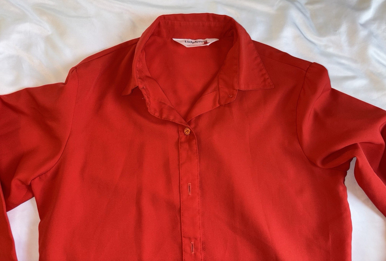 Vtg Lady Arrow Red Button Up Puffy Long Sleeve Top Blouse Size M 60s