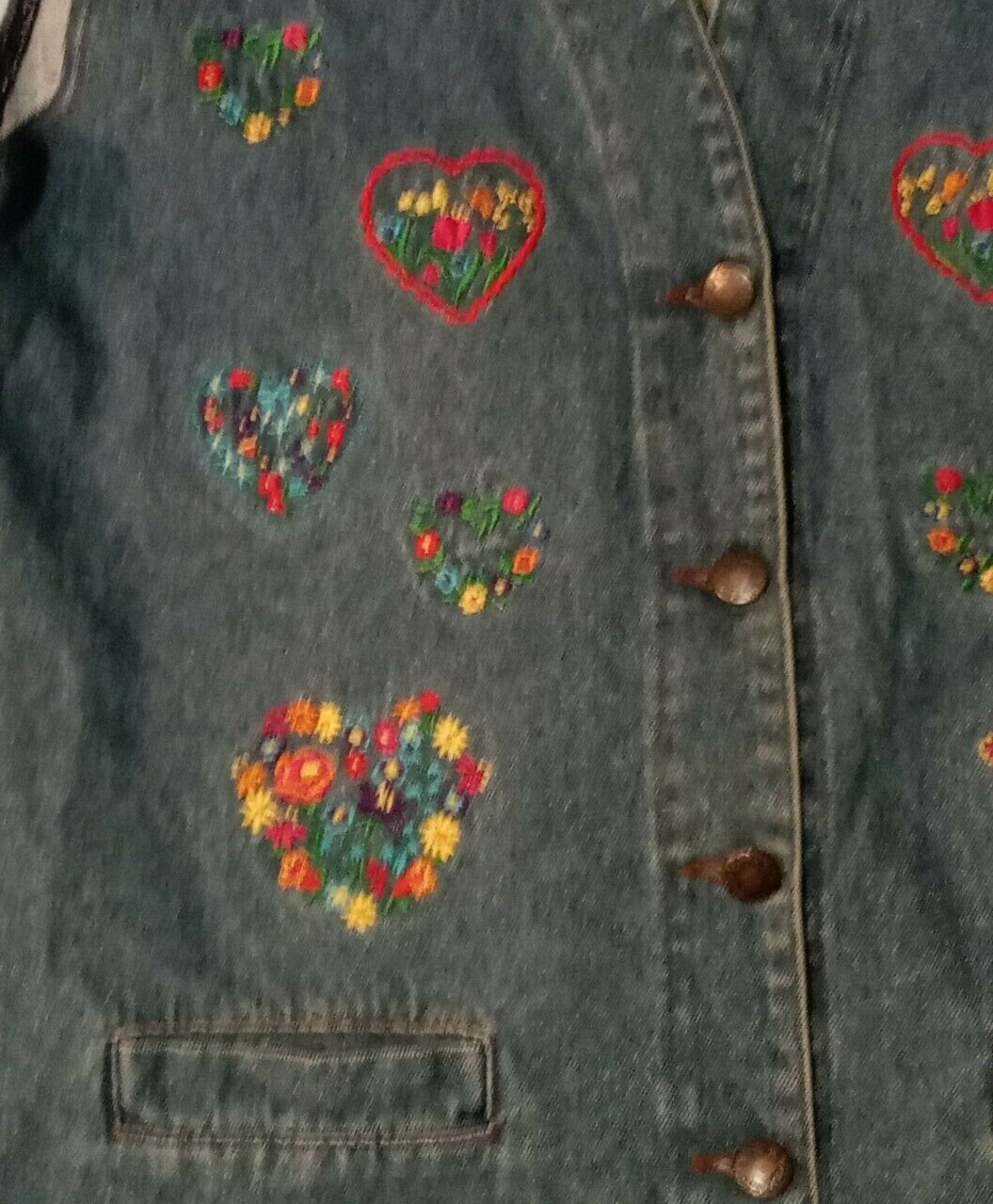 Vintage Denim Vest Casey Coleman 80’s Flower hearts