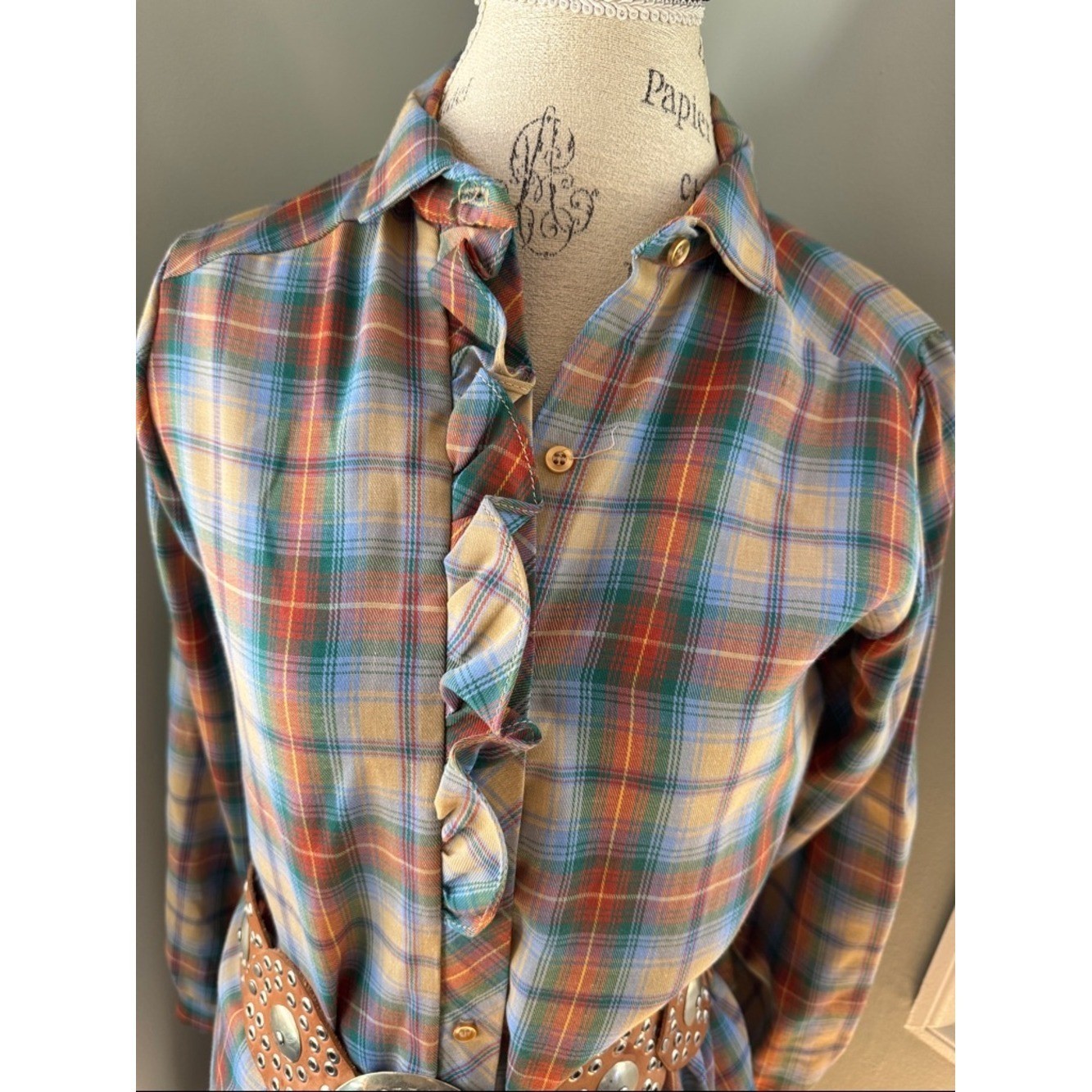 Sears vintage western flannel plaid shirt and midi skirt set EVC size Small