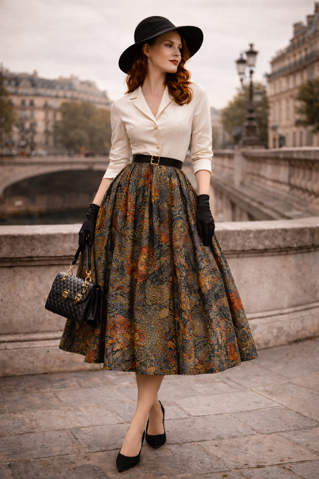 Vintage Sylbo Skirt 60s 70s Floral Viscose Disc Skirt Boho Midi 32/34 XS