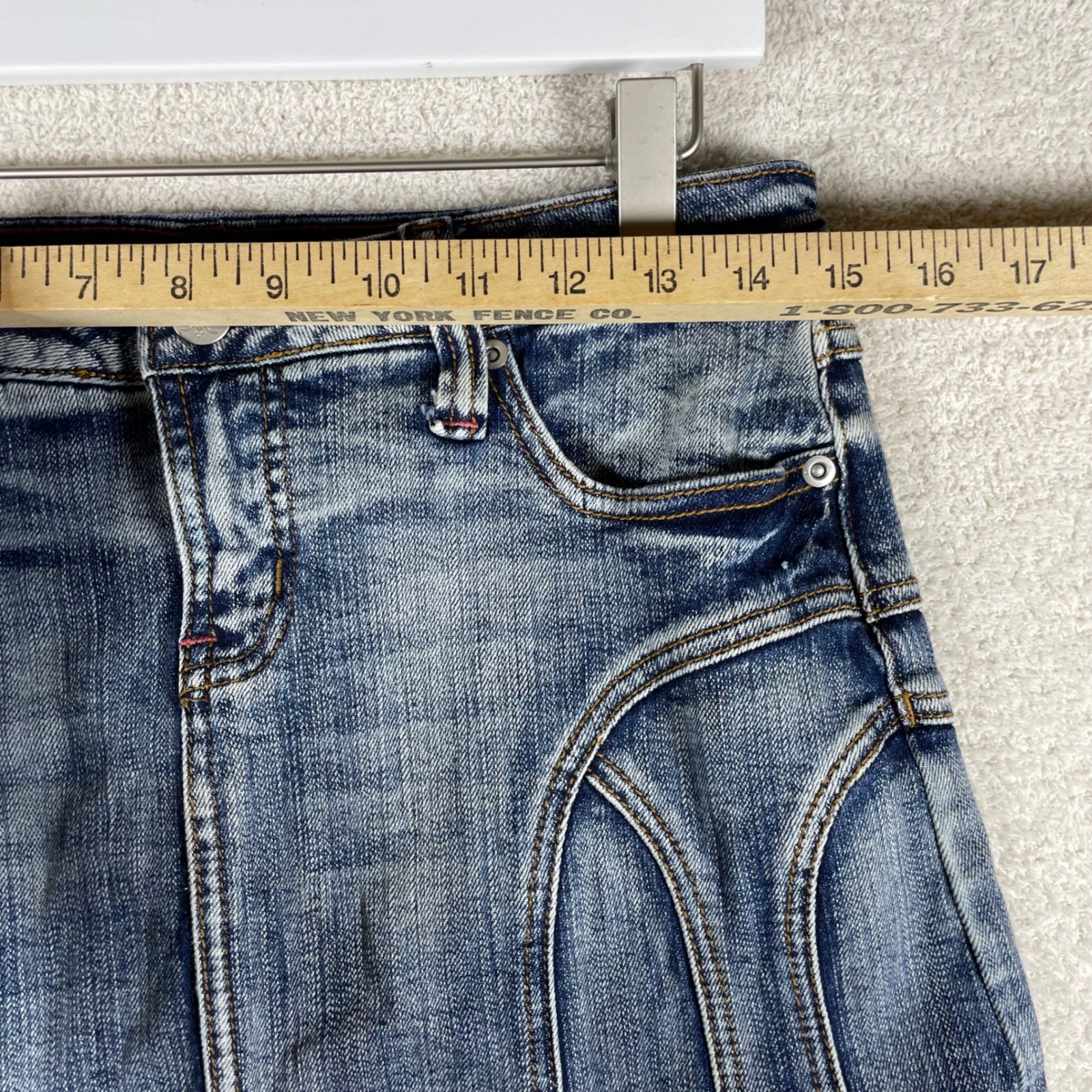 vintage Y2K micro mini low rise denim jean skirt juniors 7 back pocket stitching