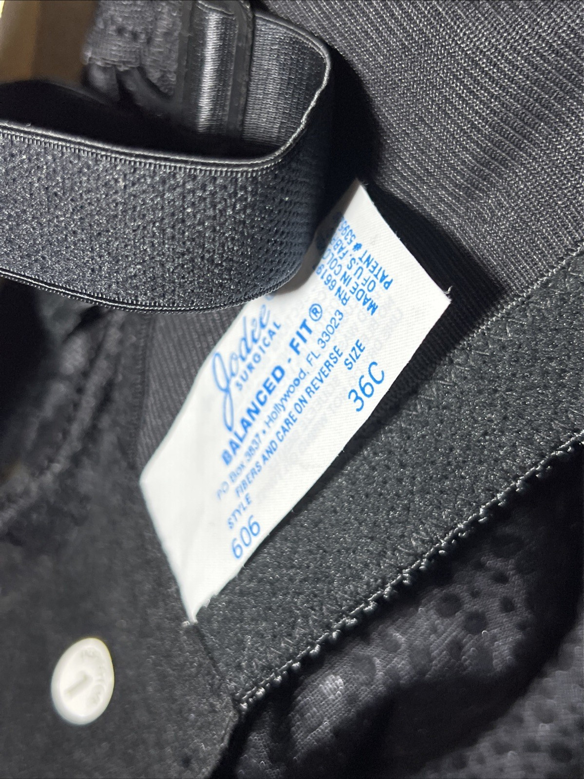 NEW Jodee Surgical Style 606 Post Mastectomy Bra Black w/Pockets USA-MADE 36C
