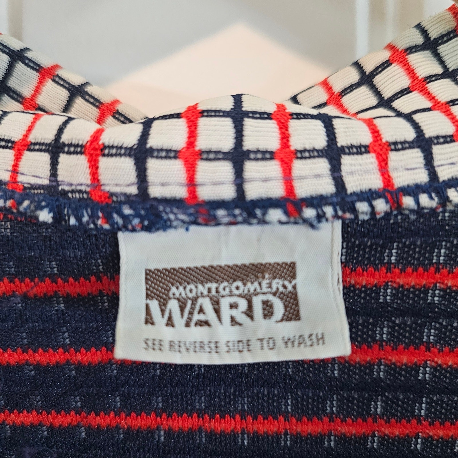 Vintage Montgomery Ward Shirt Womens Size 2X Red Blue Plaid 1960s Retro Preppy