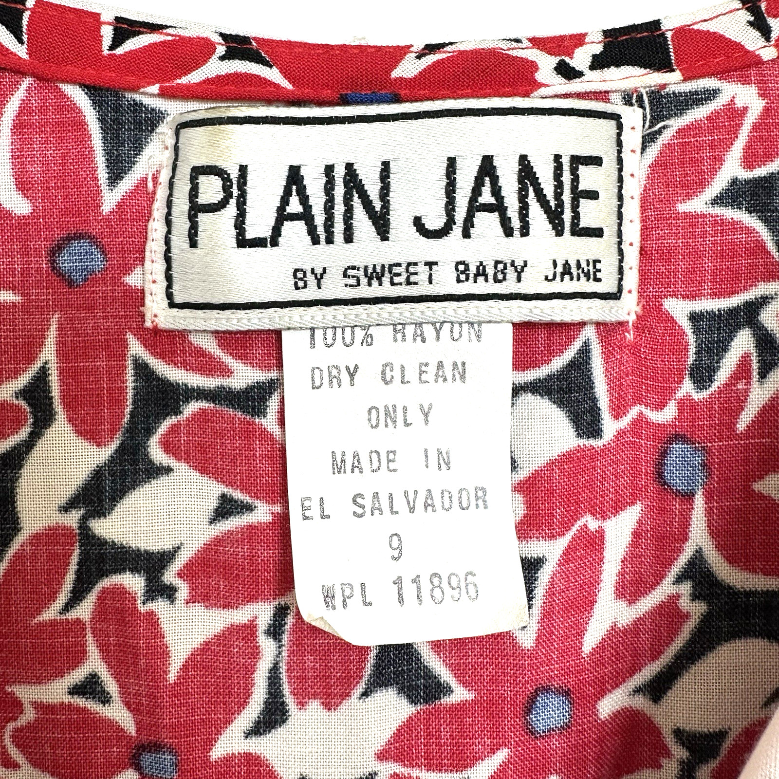 Vintage 90s Plain Jane Floral Fit & Flare Rayon Dress 9 Peter Pan Collar