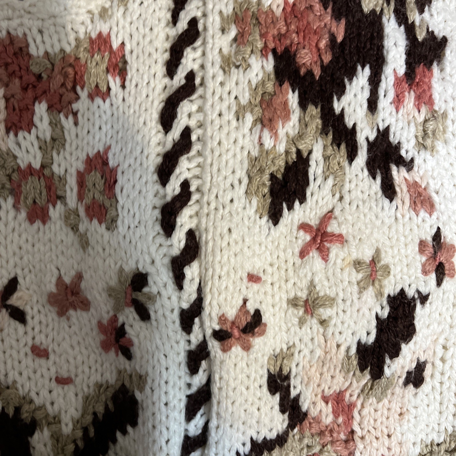 Vintage Women’s L Sweater Jamie Scott Soft Ivory Floral Drop Shoulder Cotton 80s