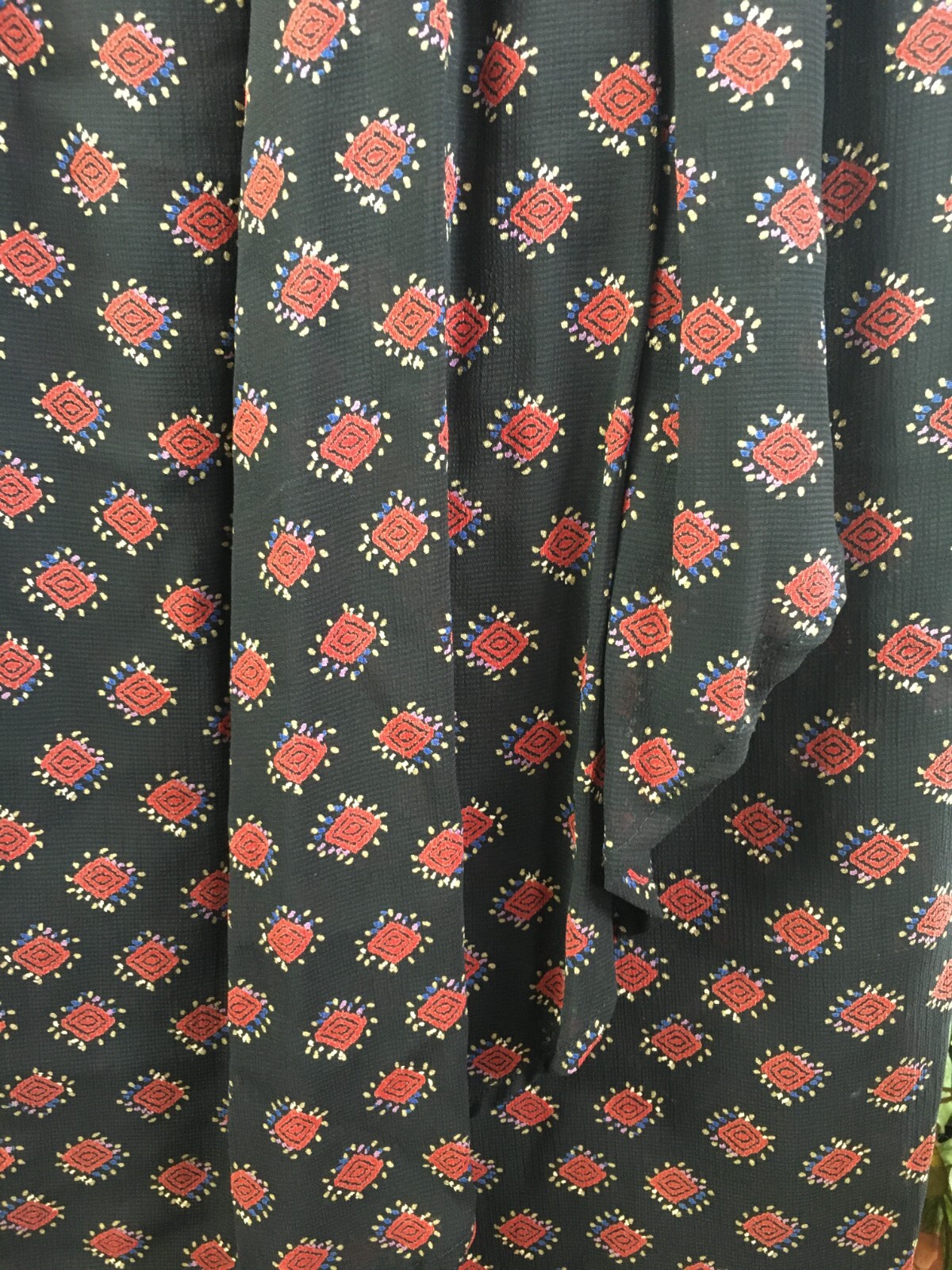 VTG Carole Little Tribal Print Size 4 Long Slim Faux Wrap Skirt Black Red Gold