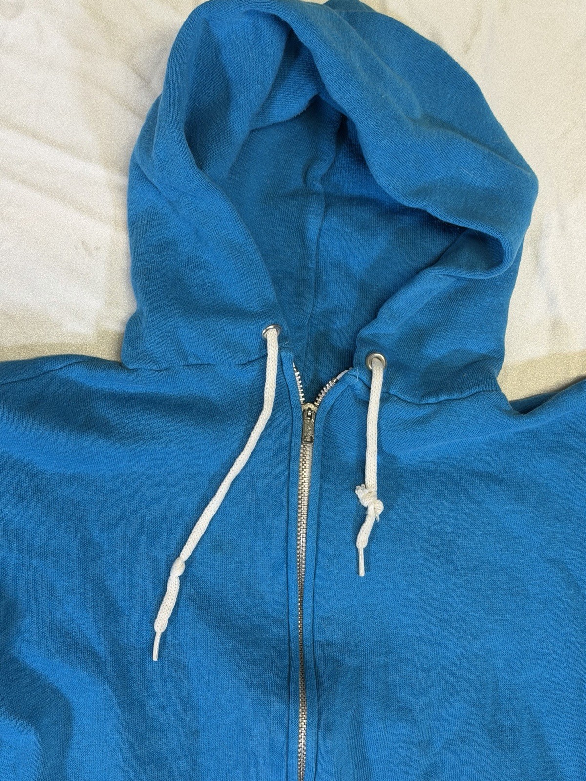 Vintage zip up hoodie turquoise drawstring cotton blend unisex small