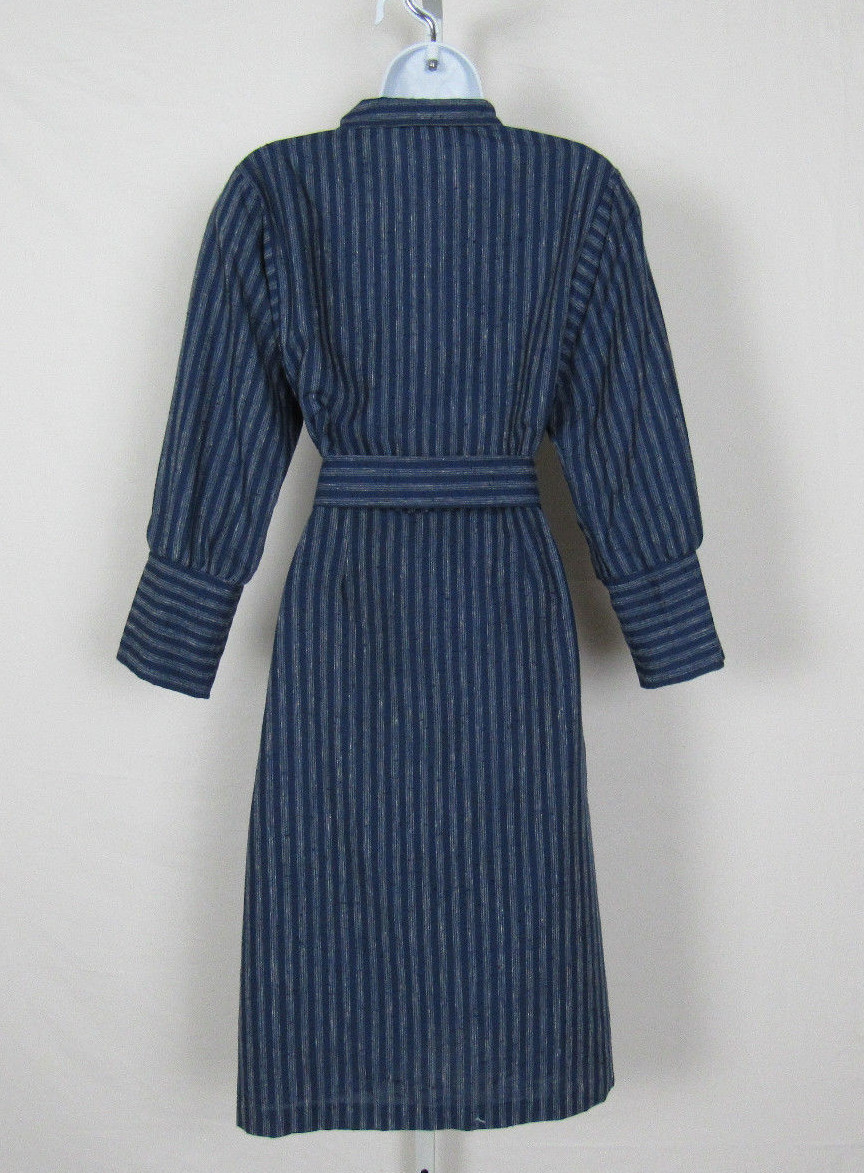 VTG 1970s 80s ALEXIS FASHIONS INC. DRESS SIZE 8 BLUE GRAY COTTON BLEND? BELT
