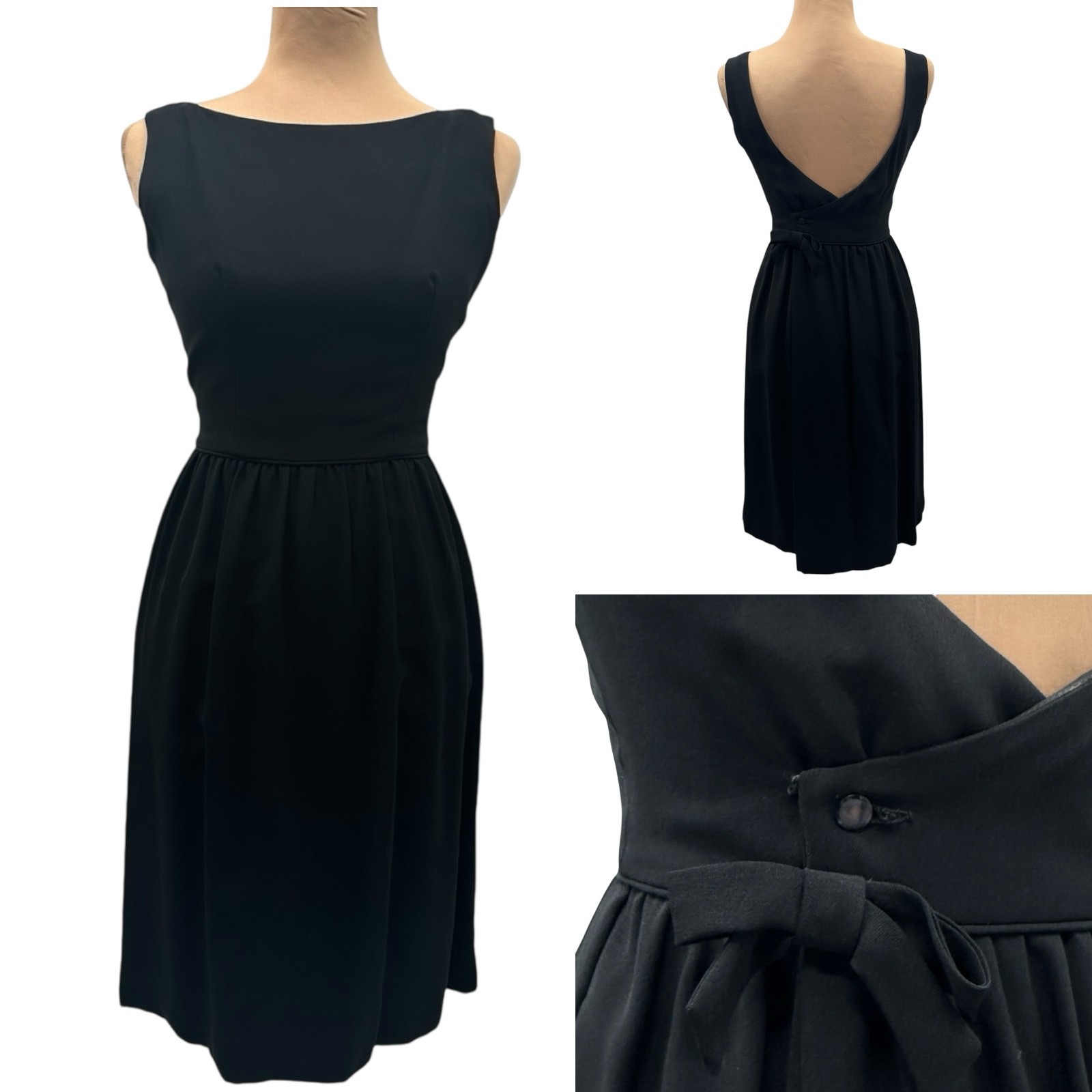 Vintage 1960s Black Fit & Flare Sleeveless Dress ILGWU Union Made Classic Midi