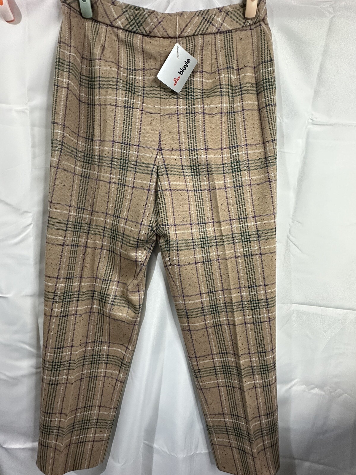 Vintage 1970s Women’s Bleyle Plaid Polyester High Waisted Pants Sz 16 Large NWT