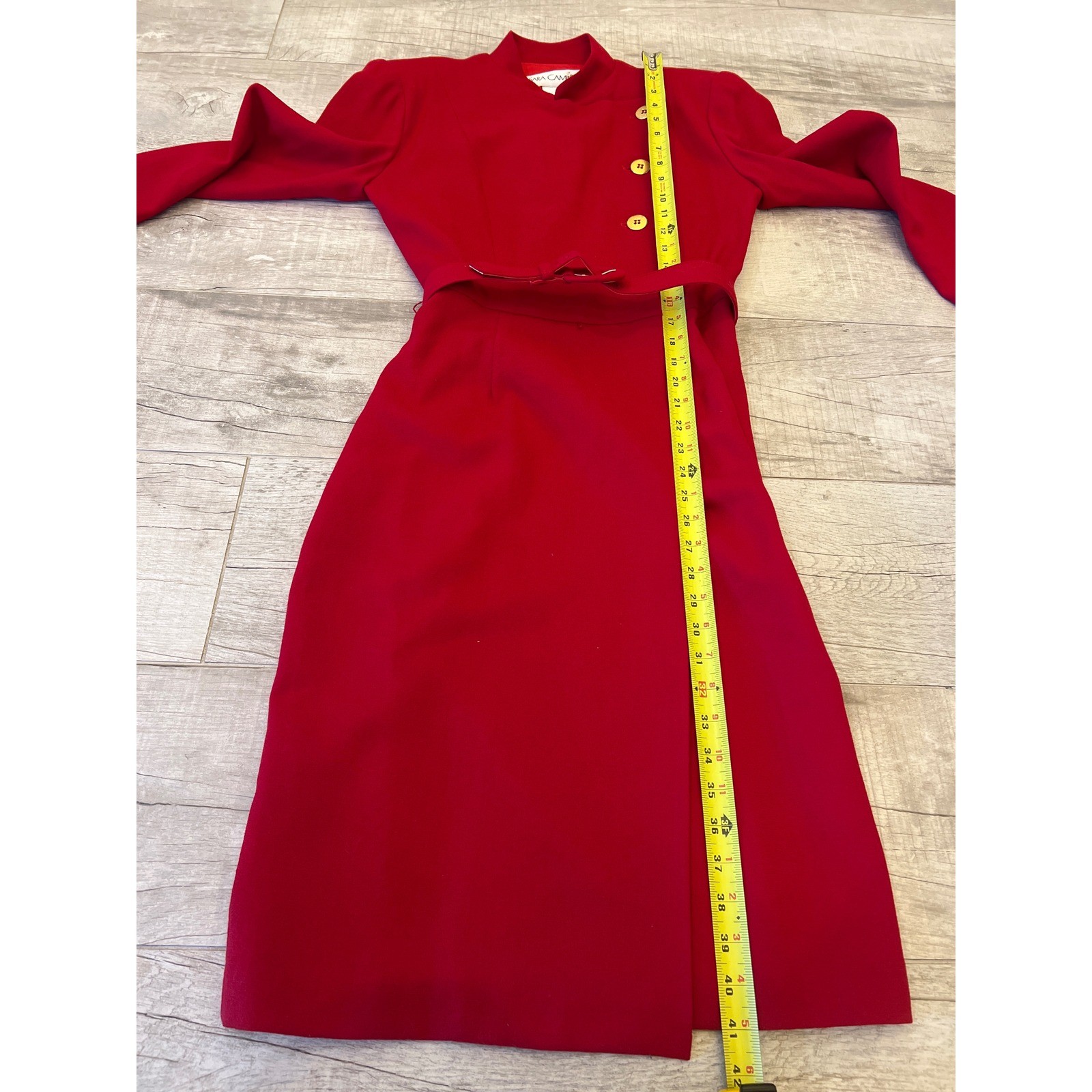 Sara Campbell Red Wool Dress Vintage Military Style Belted Asymmetrical Size 6