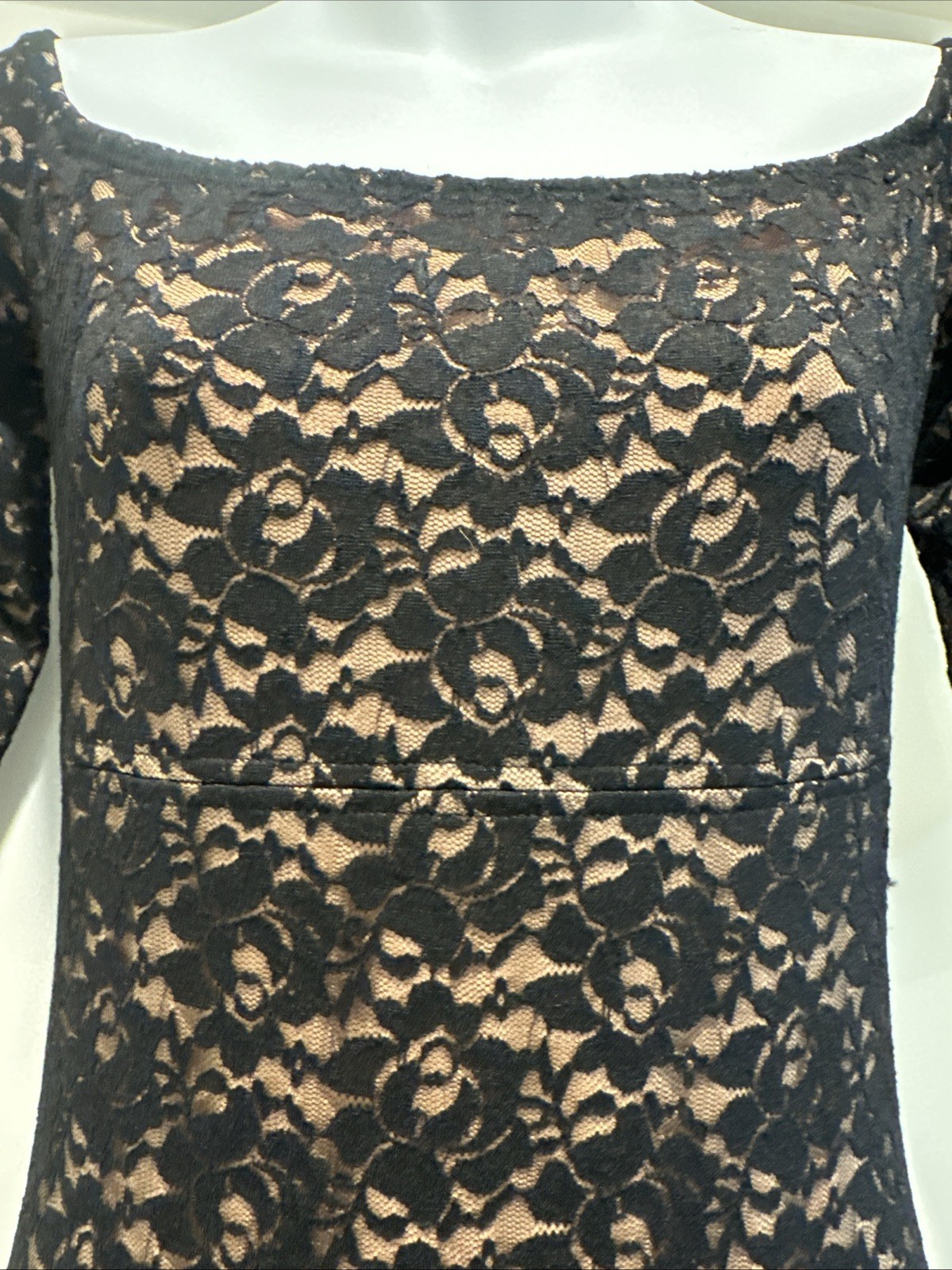 Omo Norma Kamali 90s Black Lace & Nude Shoulder Baring Empire Mermaid Maxi L