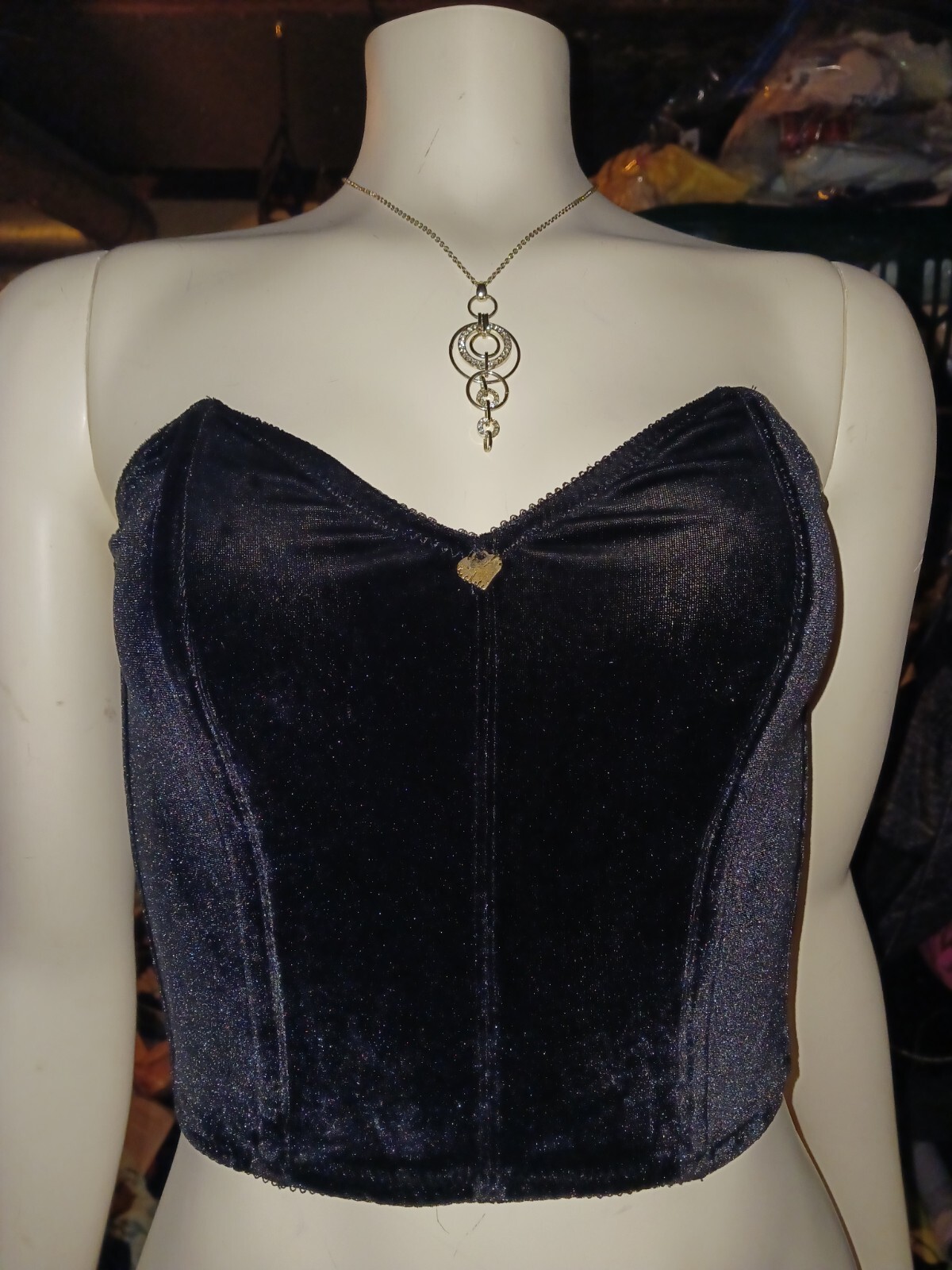 Vintage Black Large Lovable Bustier Strapless Bra Boning