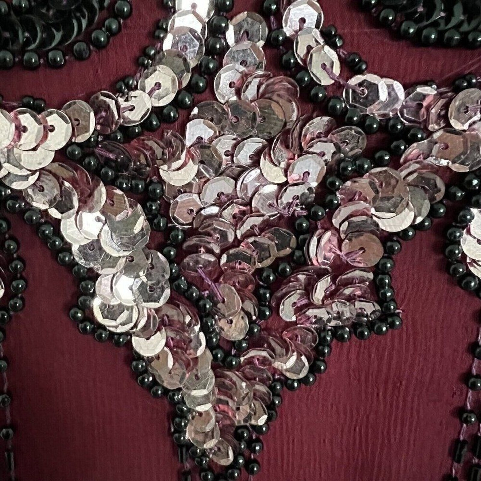 Vintage 90s Jennifer by KVM Party Dress Size M Cranberry Sequin Embroidered Silk