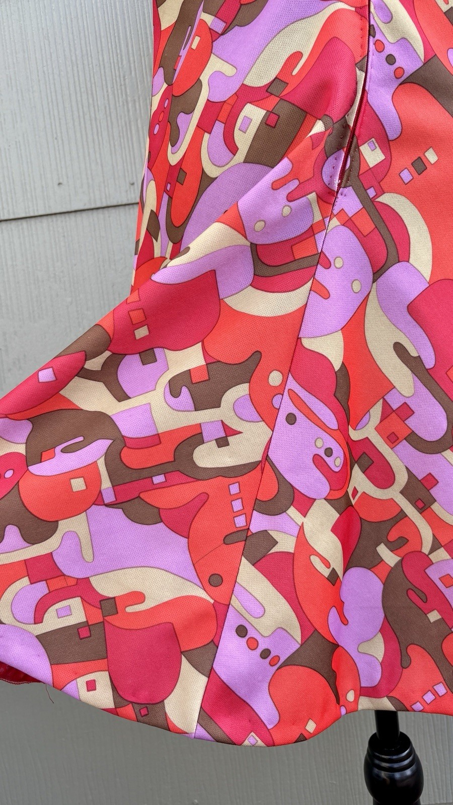 vtg 60s Colorful Geometric Print Flounce Sleeve Psychedelic A-Line Swing Dress