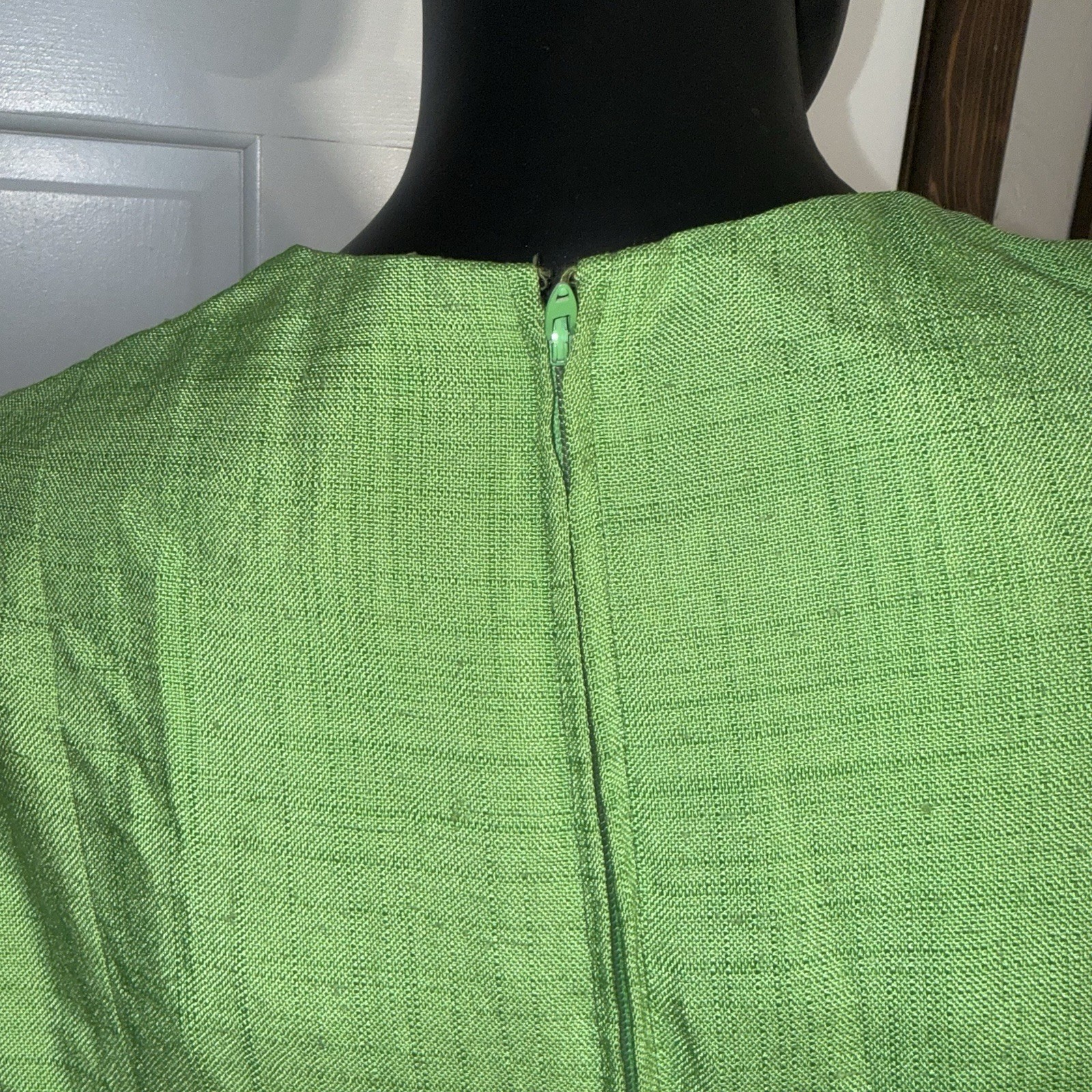 Vintage 1960s House Of Brunel Princess Dress Lime Green Linen ILGWU Mod MCM✅desc