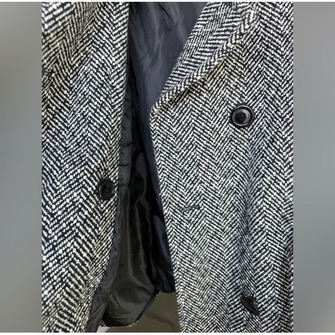 Giacca Tweed Croped Pea Coat LP Black Gray Herringbone Trench Jacket Y2K Preppy