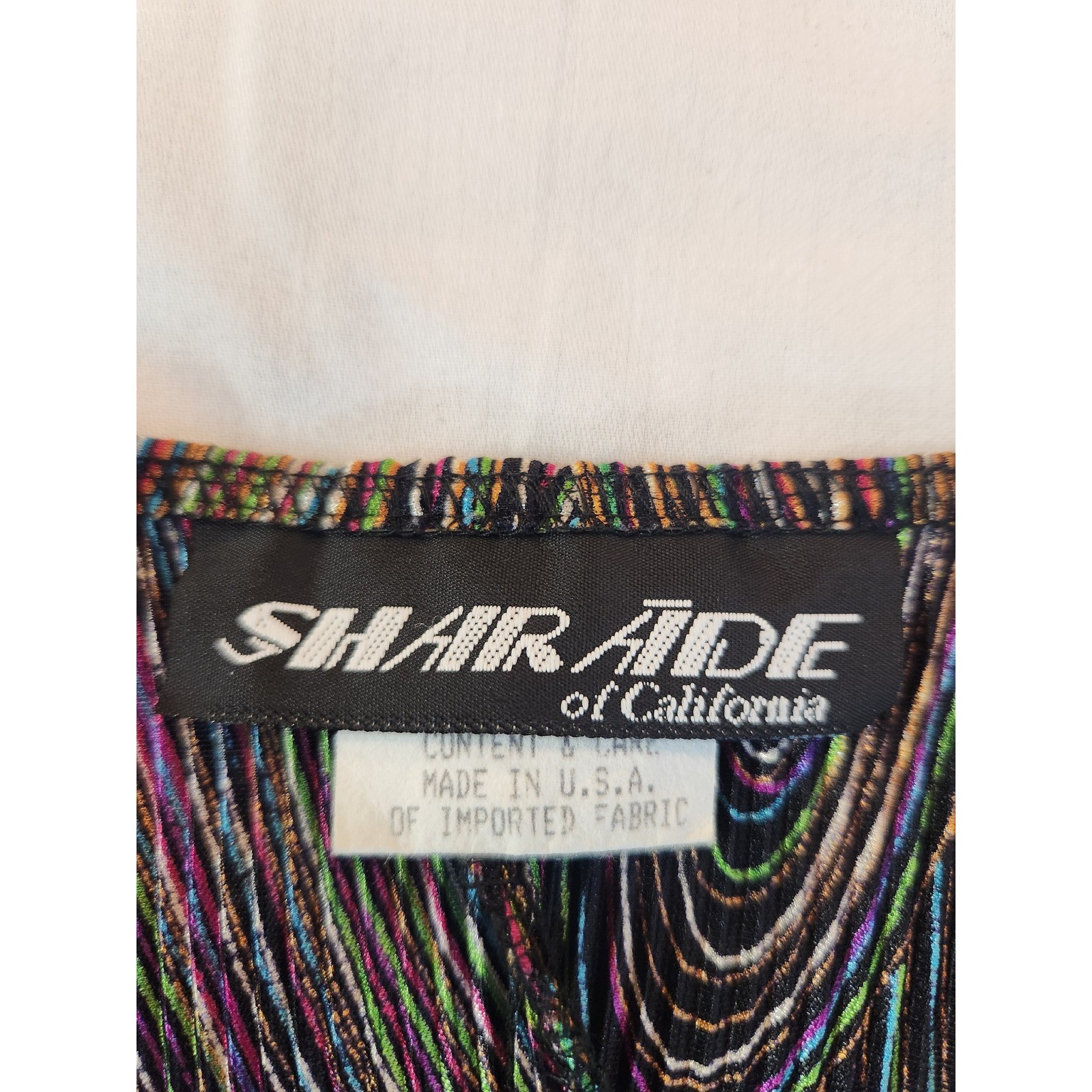 Vintage Sharade of CA Psychedelic Swirl Ribbed Midi Dress 14P Multicolor Sheer